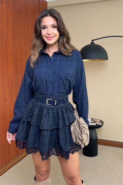 Ekoseli Etekli Takım - LACİVERT