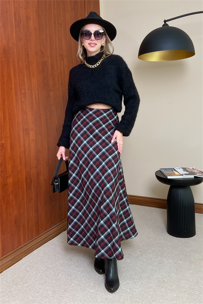 Ekoseli Maxi Etek - BORDO