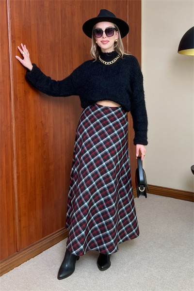 Ekoseli Maxi Etek - BORDO