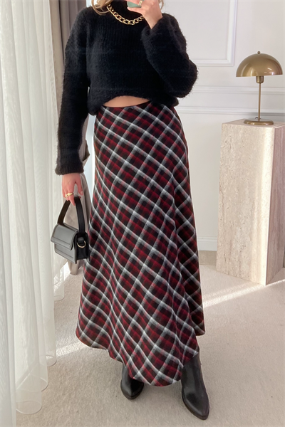 Ekoseli Maxi Etek - BORDO