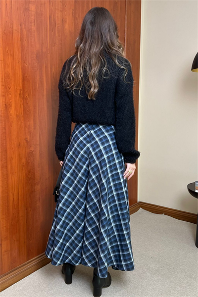 Ekoseli Maxi Etek - LACİVERT