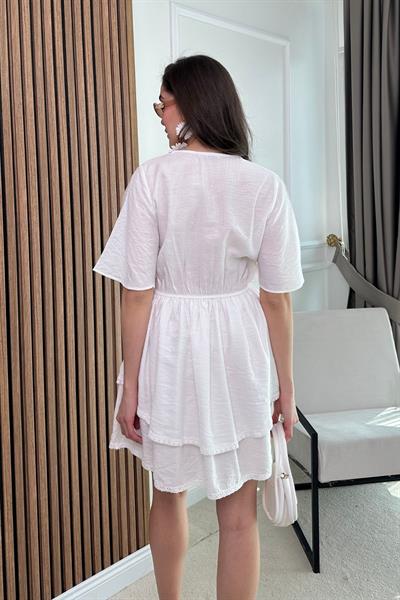 Etek Katlı Elbise - BEYAZ