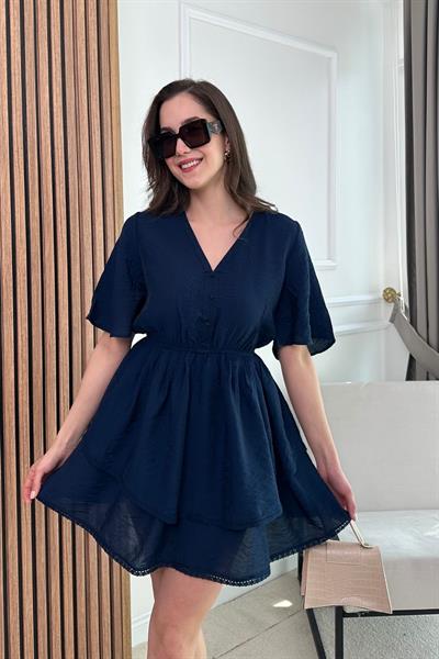 Etek Katlı Elbise - LACİVERT