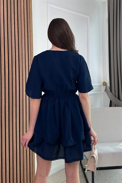 Etek Katlı Elbise - LACİVERT