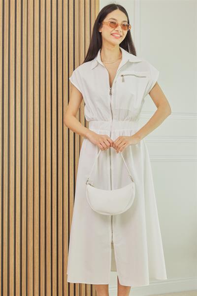 Fermuarlı Elbise - BEYAZ