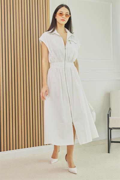 Fermuarlı Elbise - BEYAZ
