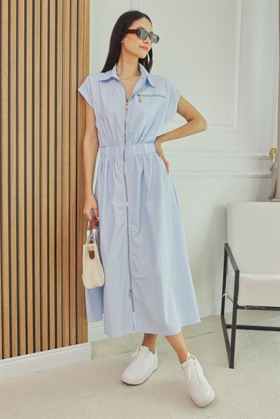 Fermuarlı Elbise - MAVİ