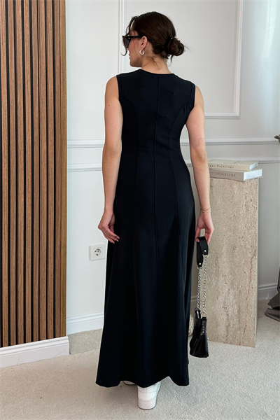 Fermuarlı Modal Elbise - SİYAH