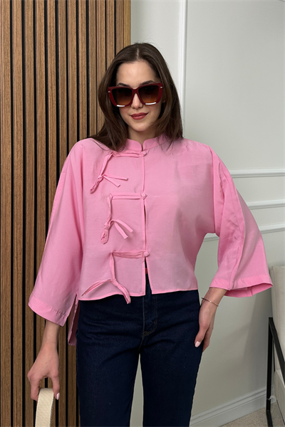 Fiyonk Detaylı Gömlek - PEMBE