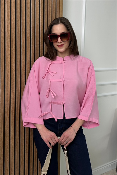 Fiyonk Detaylı Gömlek - PEMBE