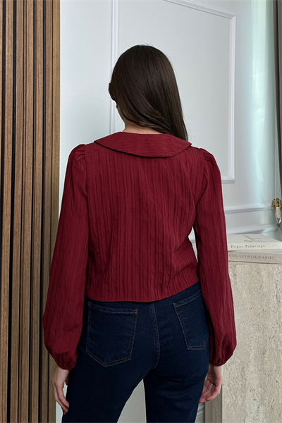 Fiyonklu Crop Bluz - BORDO