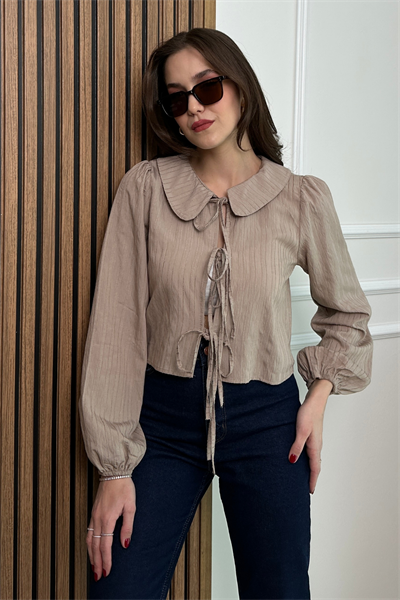 Fiyonklu Crop Bluz - CAMEL