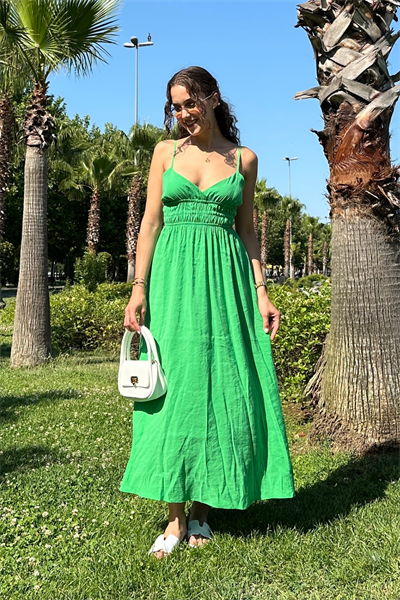 Gipeli Askılı Elbise - YEŞİL