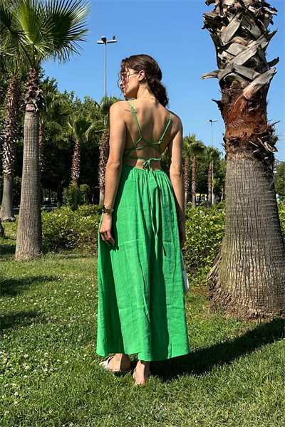 Gipeli Askılı Elbise - YEŞİL