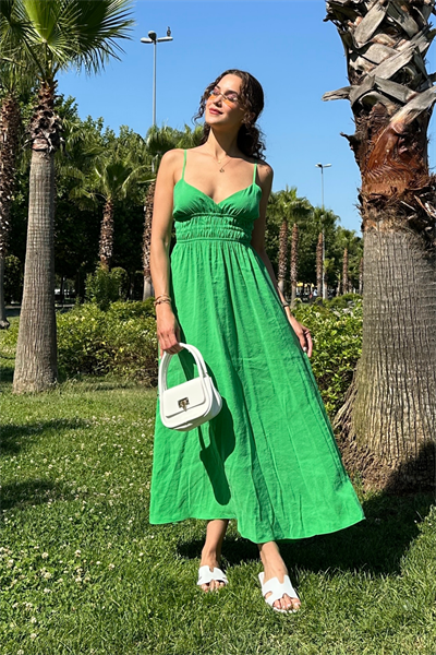 Gipeli Askılı Elbise - YEŞİL