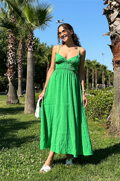 Gipeli Askılı Elbise - YEŞİL