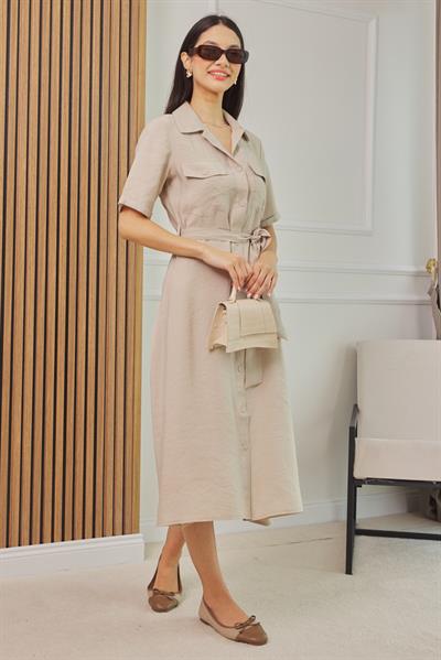 Gömlek  Elbise - KREM