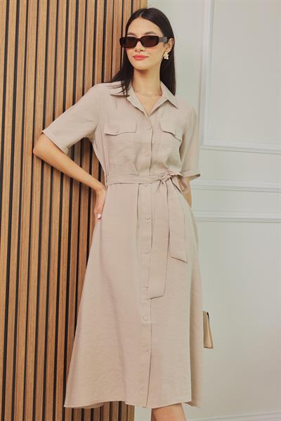 Gömlek  Elbise - KREM