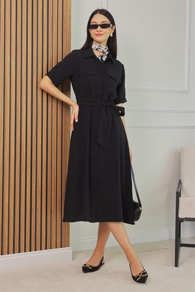 Gömlek  Elbise - SİYAH