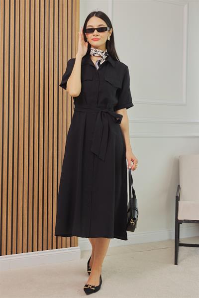 Gömlek  Elbise - SİYAH