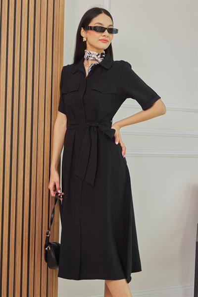 Gömlek  Elbise - SİYAH
