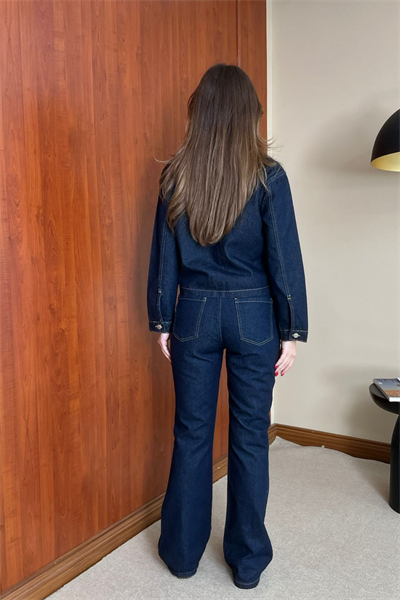 Gümüş Düğmeli Denim Takım - LACİVERT