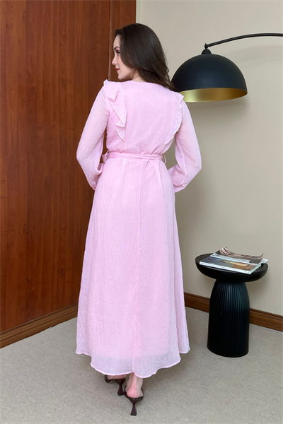 Gümüş Düğmeli Elbise - PEMBE