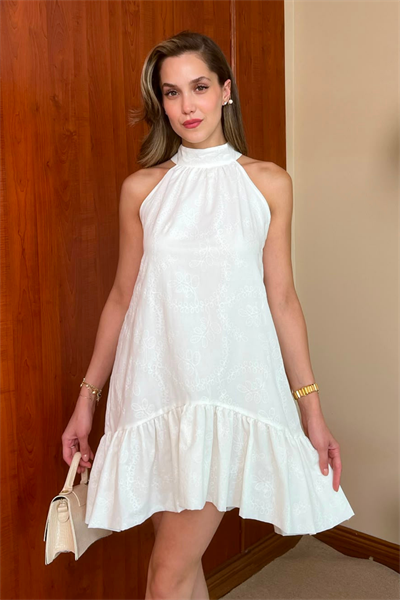 Halter Yaka Fisto Elbise - BEYAZ