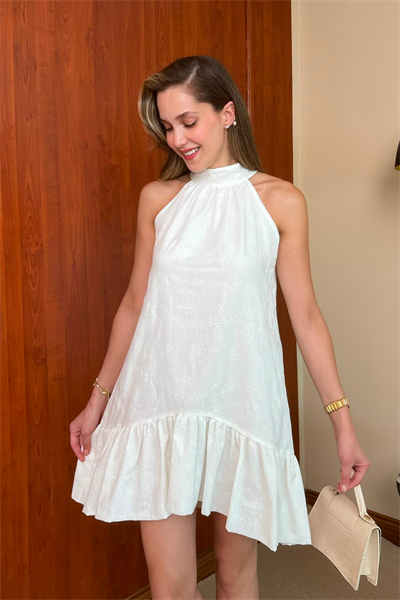 Halter Yaka Fisto Elbise - BEYAZ