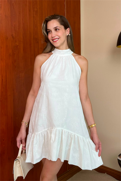 Halter Yaka Fisto Elbise - BEYAZ