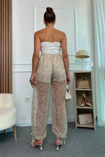 Işıltılı Pantolon - KREM
