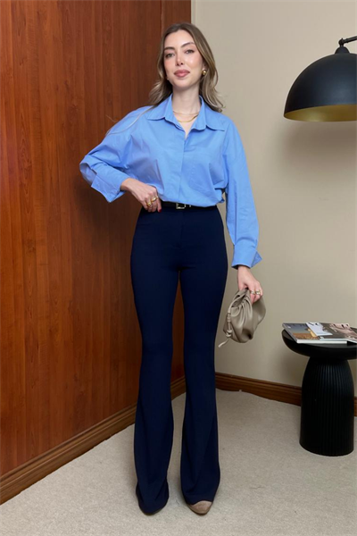 İspanyol Paça Kumaş Pantolon - LACİVERT