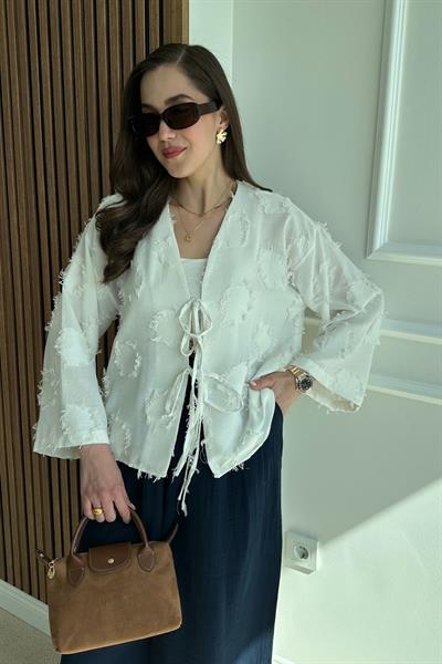 Dokulu Kimono - BEYAZ