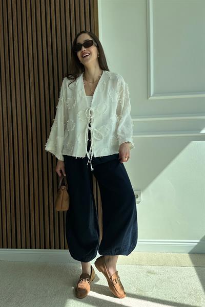 Dokulu Kimono - BEYAZ