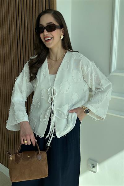 Dokulu Kimono - BEYAZ