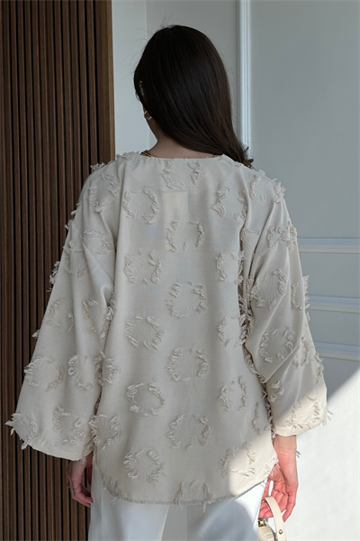 Dokulu Kimono - KREM