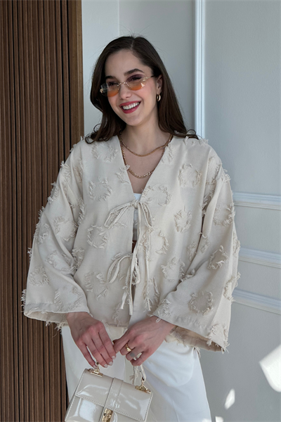 Dokulu Kimono - KREM