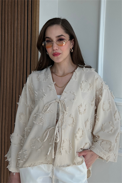 Dokulu Kimono - KREM
