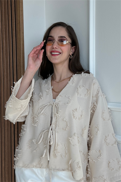 Dokulu Kimono - KREM