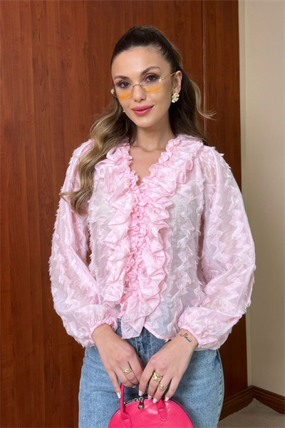 Kabartmalı Gömlek - PEMBE
