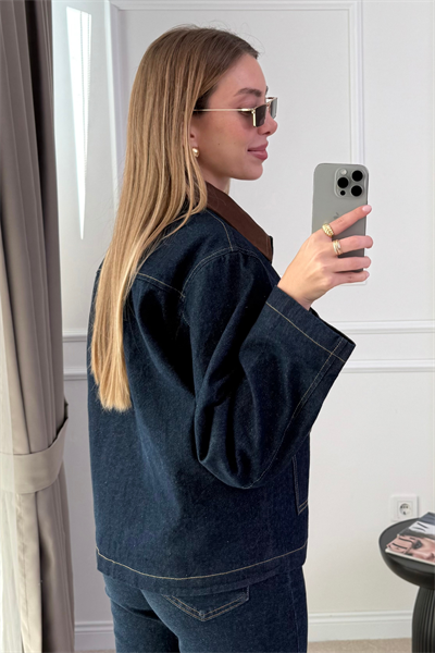 ZR Süet Yaka Denim Ceket - LACİVERT
