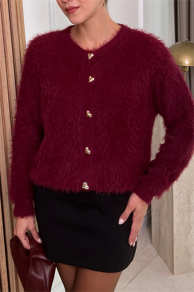 Kalpli Düğmeli Hırka - BORDO