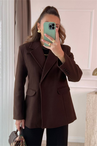 Kaşe Blazer Ceket - KAHVERENGİ
