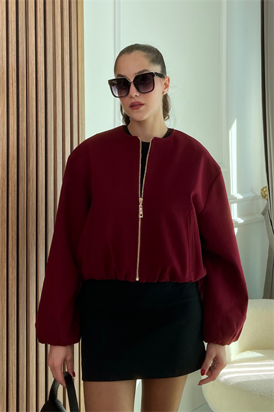 Kaşe Bomber Ceket - BORDO