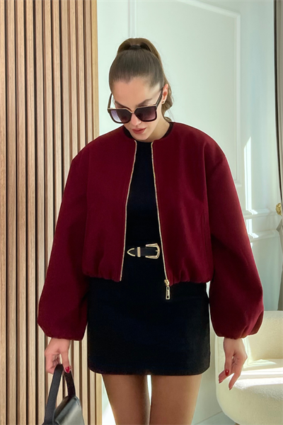Kaşe Bomber Ceket - BORDO