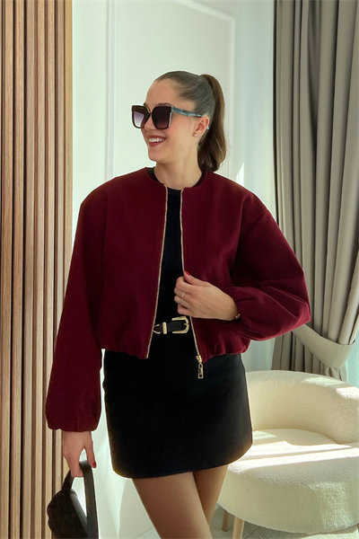 Kaşe Bomber Ceket - BORDO