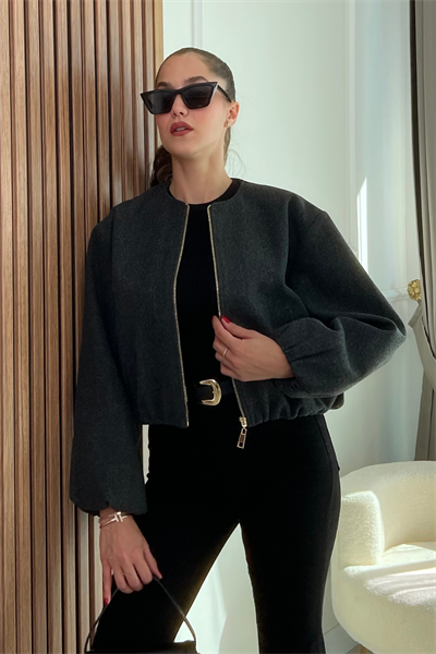 Kaşe Bomber Ceket - GRİ