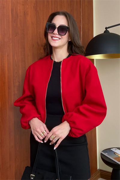 Kaşe Bomber Ceket - KIRMIZI