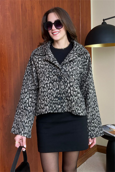 Kaşe Leopar Ceket - KAHVERENGİ