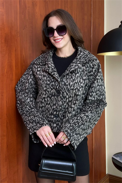Kaşe Leopar Ceket - KAHVERENGİ